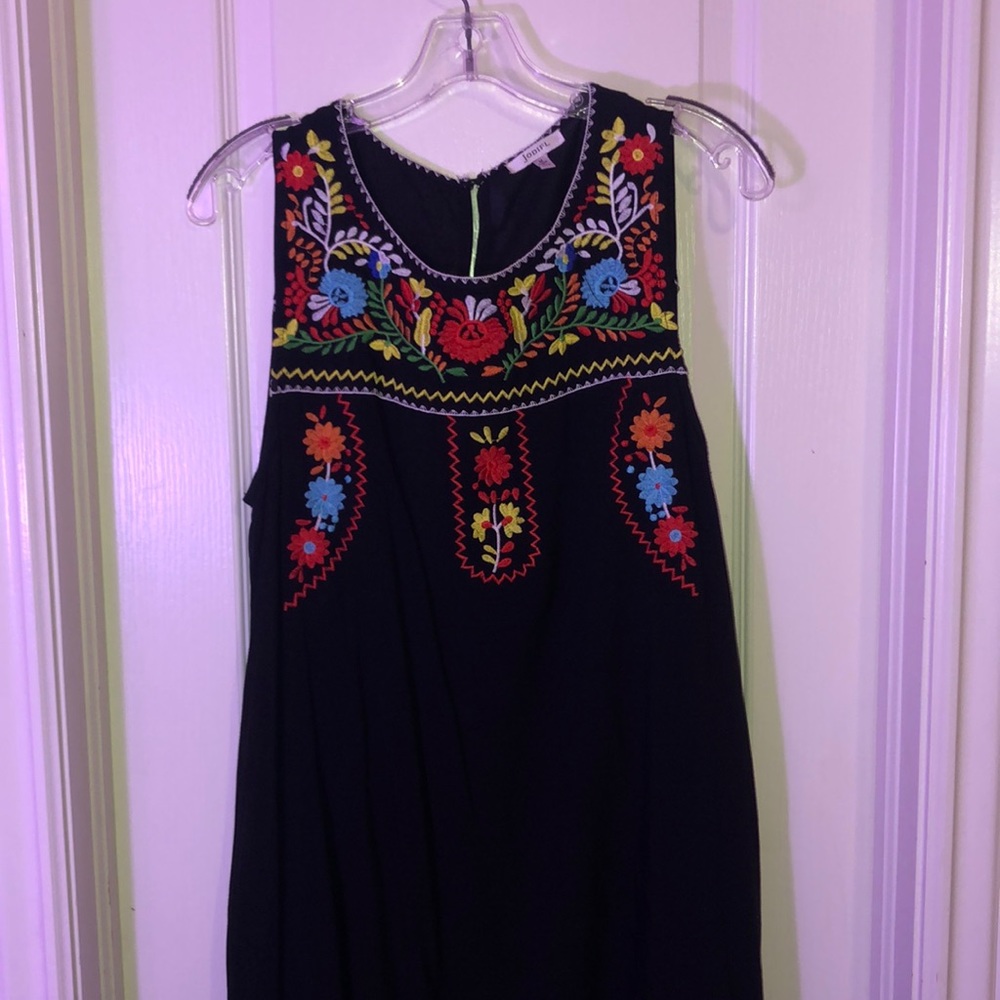 black embroidered dress